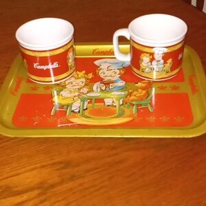 Campbell's Soup Serving tray with  2 mugs from the year 1998